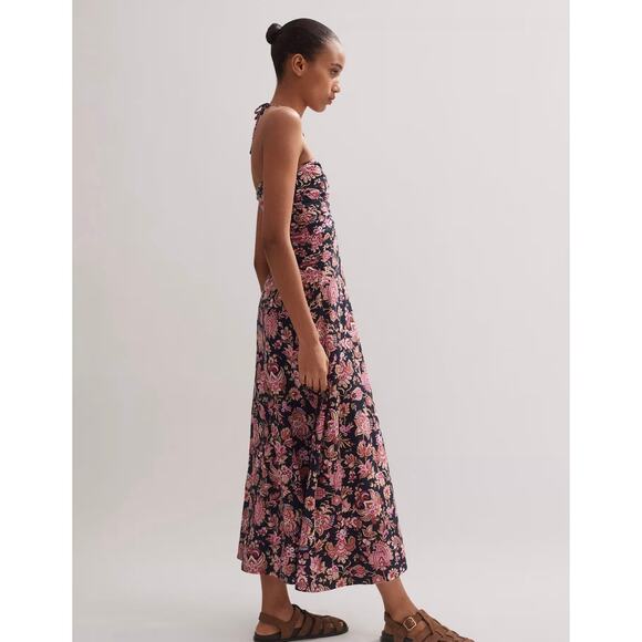 ME+EM Paisley Print Midi Dress Halter Cotton Floral Drop Waist Size 10 Pink - Picture 3 of 5